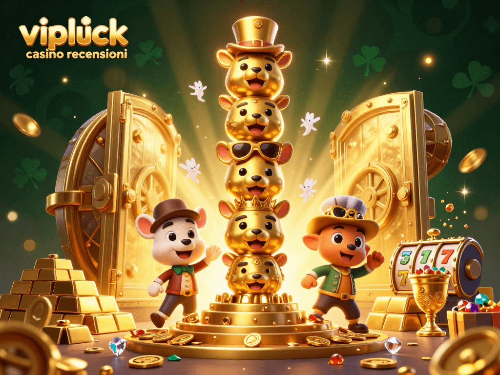 Illustrazione vivace di vipluck casino recensioni con un totem decorato e simboli delle slot che brillano.