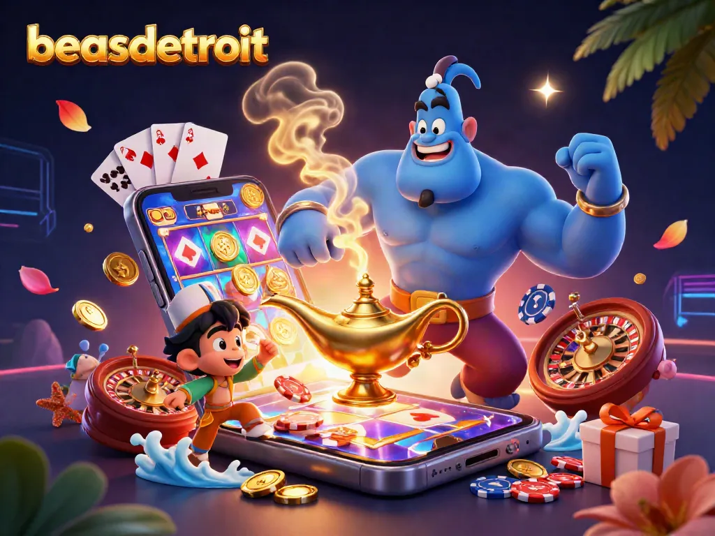 Experience exciting slots and casino magic with beasdetroit in a vibrant 3D scene.