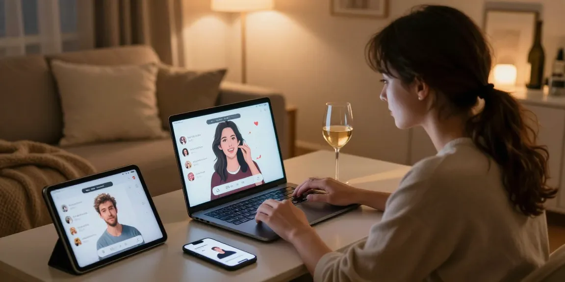 Engaging AI sex chat scene, showcasing vibrant virtual interaction with devices while emphasizing intimacy and technology.
